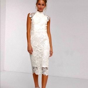 ASOS WEDDING white lace high neck midi dress